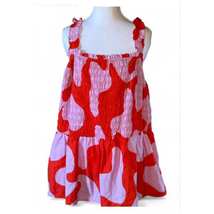 Ava & Viv Smocked Red Pink Tank Top 1X Flowy Babydoll Summer Top